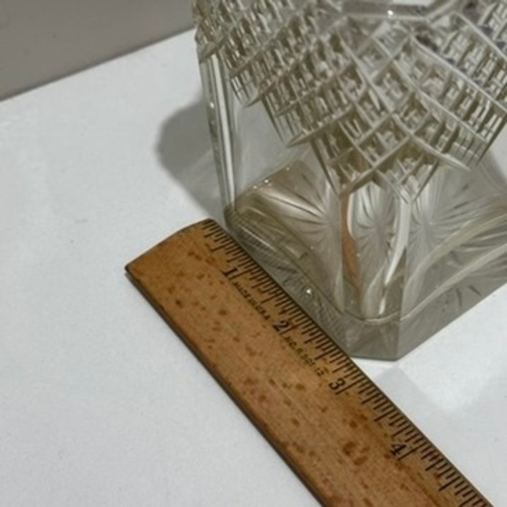 Vintage Cut Crystal Liquor Decanter Square Whiskey Bottle Faceted Stopper 8.5 - Picture 8 of 8
